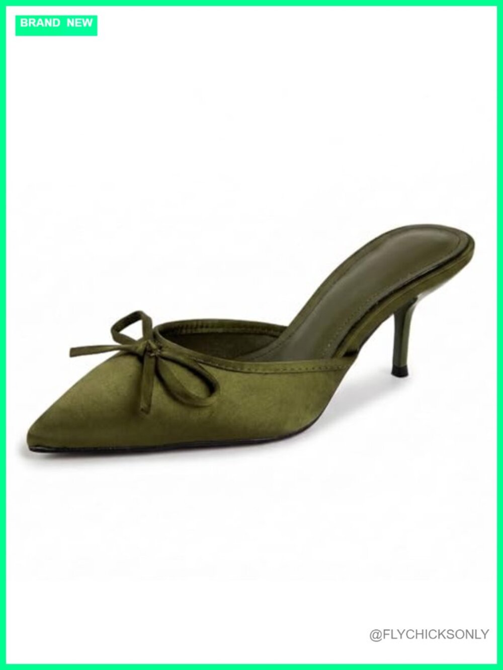 Satin Bow Pointed Toe Stiletto Kitten Heel Mules Slip On Dress Pumps